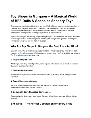 Toy Shops in Gurgaon – A Magical World of BFF Dolls & Scoobies Sensory Toys