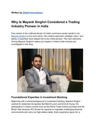 Mayank Singhvi_ Indian Trade Industry Pioneer