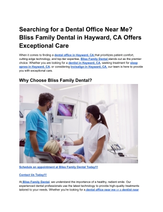 Searching for a Dental Office Near Me? Bliss Family Dental in Hayward, CA Offers