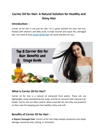 Carrier Oil for Hair: A Natural Solution for Healthy and Shiny Hair