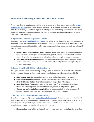 Top Benefits of Joining a London Bike Ride for Charity