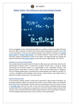 Maths Tuition: The Pathway to Securing Excellent Grades