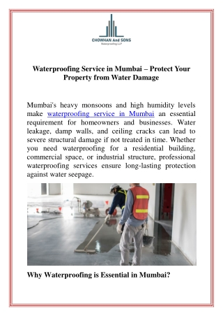 Waterproofing Service in Mumbai  Protect Your Property from Water Damage