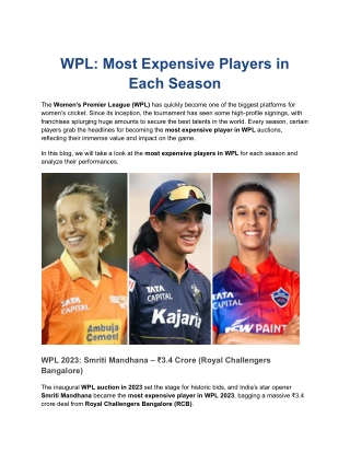 WPL_ Most Expensive Players in Each Season