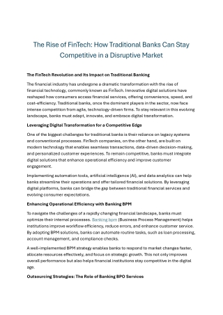 The Rise of FinTech How Traditional Banks Can Stay Competitive in a Disruptive Market