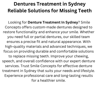 Dentures Treatment in Sydney Reliable Solutions for Missing Teeth