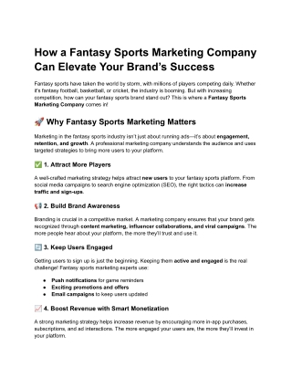 How a Fantasy Sports Marketing Company Can Elevate Your Brand’s Success