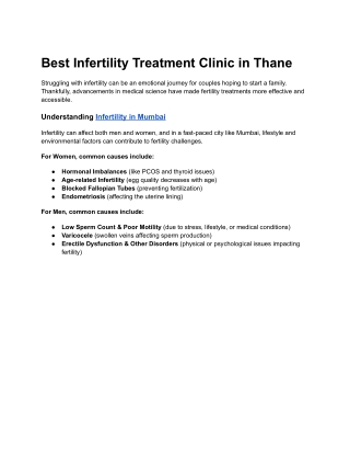 Best Infertility Treatment Clinic in Thane