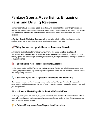 Fantasy Sports Advertising: Engaging Fans and Driving Revenue
