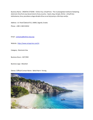 CROATIA CITIZENS - Online Visa  eVisaPrime - The trusted global method of obtain
