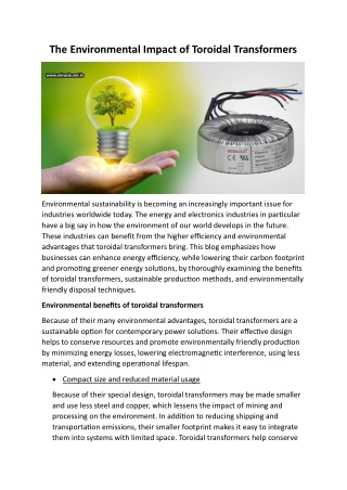 The Environmental Impact Of Toroidal Transformers