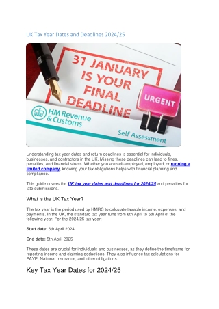 UK Tax Year Dates and Deadlines 2024/25