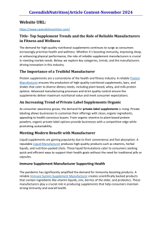 Top Supplement Trends and the Role of Reliable Manufacturers  in Fitness and Wel