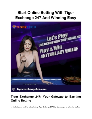 Start Online Betting With Tiger Exchange 247 And Winning Easy