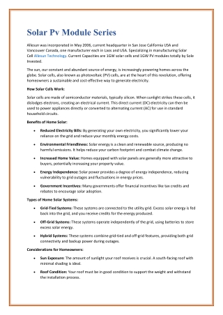 Solar Pv Module Series