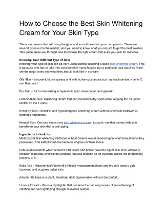 How to Choose the Best Skin Whitening Cream for Your Skin Type