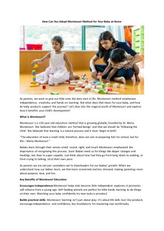 How Can You Adopt Montessori Method for Your Baby at Home