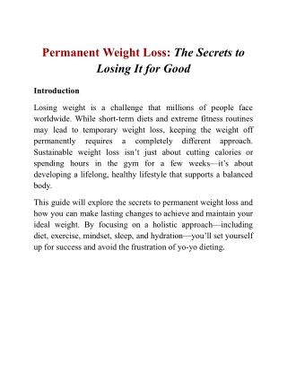 Permanent Weight Loss_ The Secrets to Losing It for Good