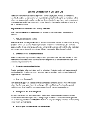 Benefits of meditation, BBF