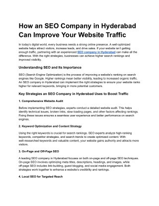 How an SEO Company in Hyderabad Can Improve Your Website Traffic