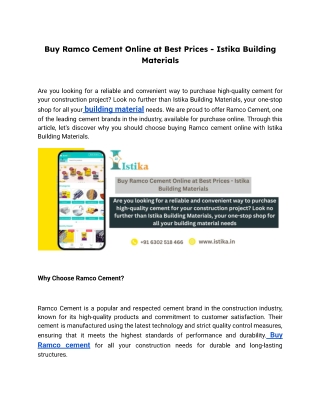 Buy Ramco Cement Online at Best Prices - Istika Building Materials