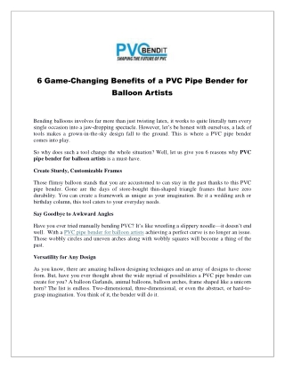 6 Game-Changing Benefits of a PVC Pipe Bender for Balloon Artists