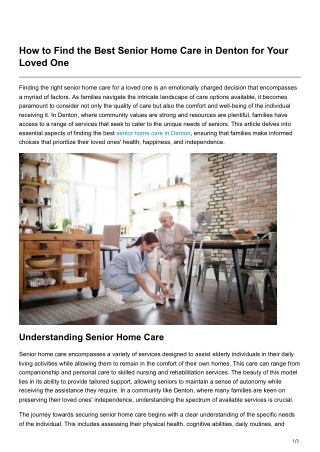 How to Find the Best Senior Home Care in Denton for Your Loved One