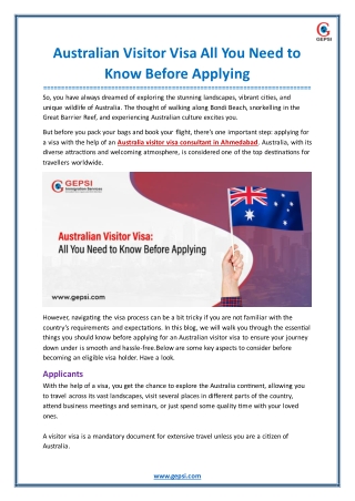 Australian Visitor Visa All You Need to Know Before Applying