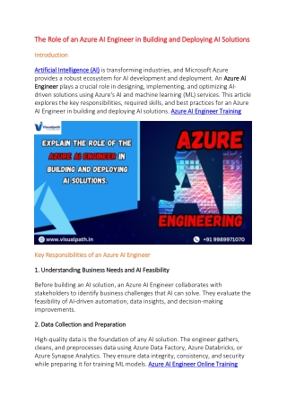 Azure AI Engineer Course in Bangalore | Microsoft Azure AI