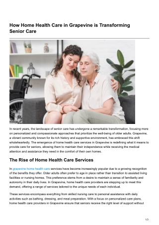 How Home Health Care in Grapevine is Transforming SeniorCare