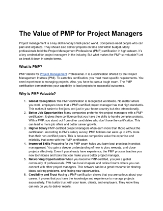 The Value of PMP for Project Managers