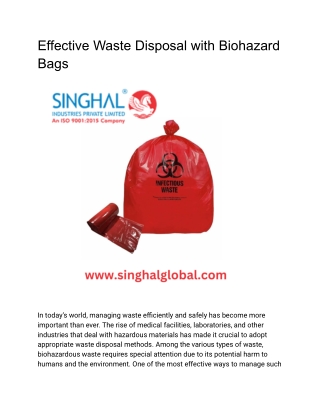 Effective Waste Disposal with Biohazard Bags