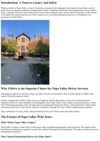 Why I-Drive is the Superior Choice for Napa Valley Driver Services