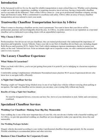 Trustworthy Chauffeur Transportation Services by I-Drive