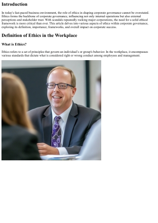 The Role of Ethics in Shaping Corporate Governance