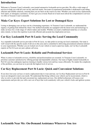 Automotive Locksmith Services: What We Offer at Treasure Coast Locksmith