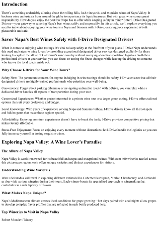 Savor Napa's Best Wines Safely with I-Drive Designated Drivers