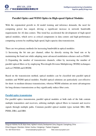 Parallel Optics and WDM Optics in High-speed Optical Modules