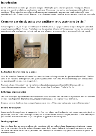 “Comment une simple caisse peut améliorer votre expérience du vin ?”