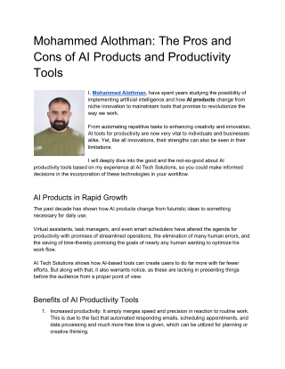 Mohammed Alothman The Pros and Cons of AI Products and Productivity Tools