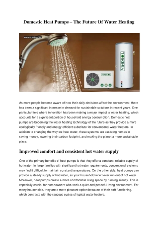Domestic Heat Pumps – The Future Of Water Heating