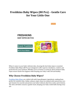 Freshkins Baby Wipes (80 Pcs) – Gentle Care for Your Little One