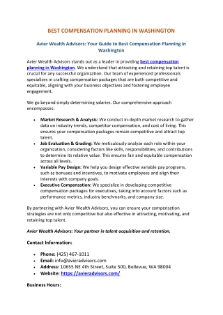Best Compensation Planning in Washington | Avier Wealth Adviosrs