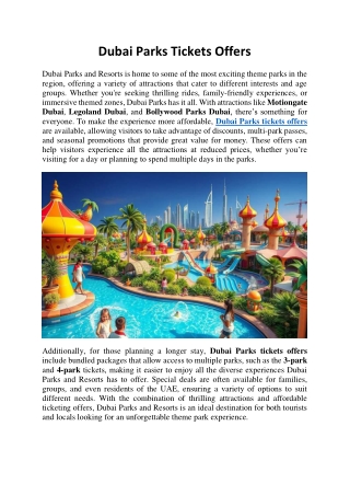 Dubai Parks Tickets Offers