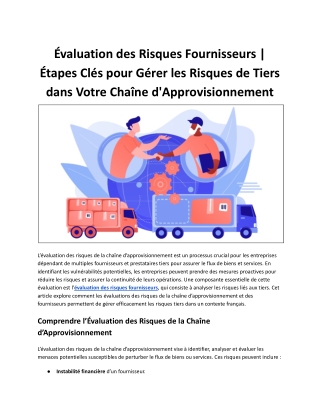 Évaluation des Risques Fournisseurs | Gestion des Risques de Tiers