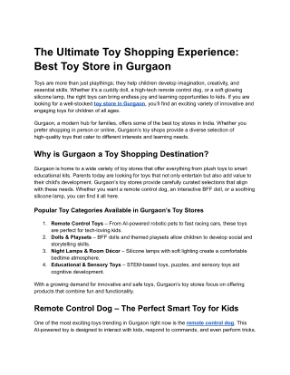 The Ultimate Toy Shopping Experience_ Best Toy Store in Gurgaon