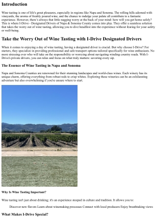 Take the Worry Out of Wine Tasting with I-Drive Designated Drivers