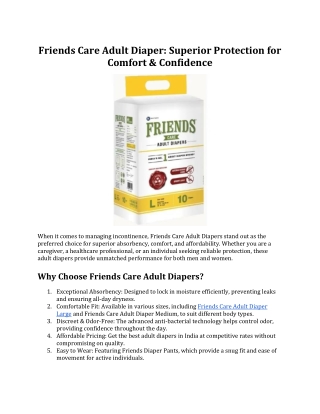 Friends Care Adult Diaper: Superior Protection for Comfort & Confidence