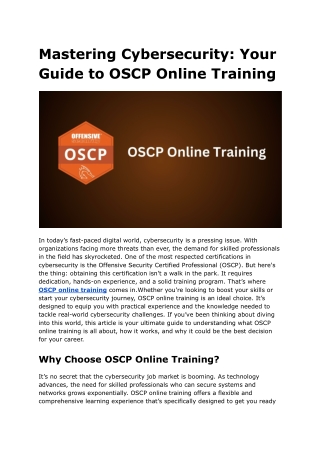 Mastering Cybersecurity Your Guide to OSCP Online Training