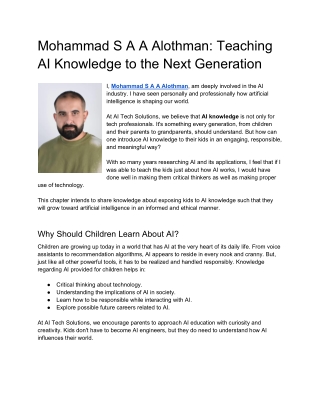 Mohammad S A A Alothman Teaching AI Knowledge to the Next Generation